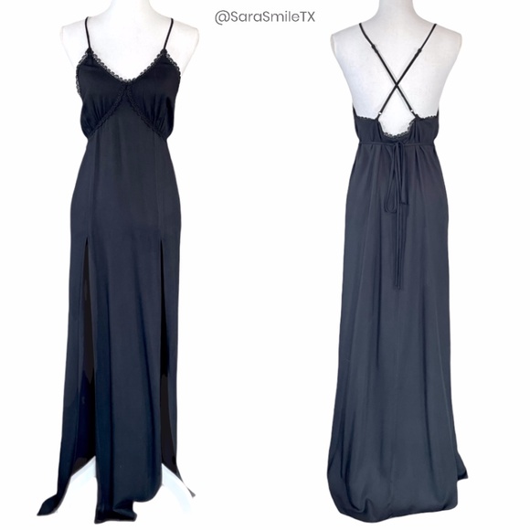 FOR LOVE AND LEMONS Black Boho Double High Slit Low Back Maxi Summer Dress - Picture 1 of 15